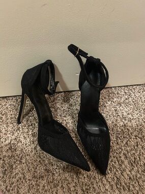 Black Pointed Toe Ankle Strap High Heels